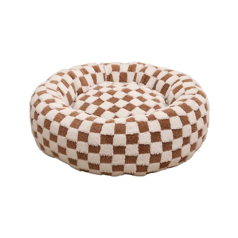 Quality Round Donut Dog Bed – Calming Plush Pet Bed for Small Dogs and Cats-Round Donut Dog Bed-Unique Casa-Brown-M-Unique Casa