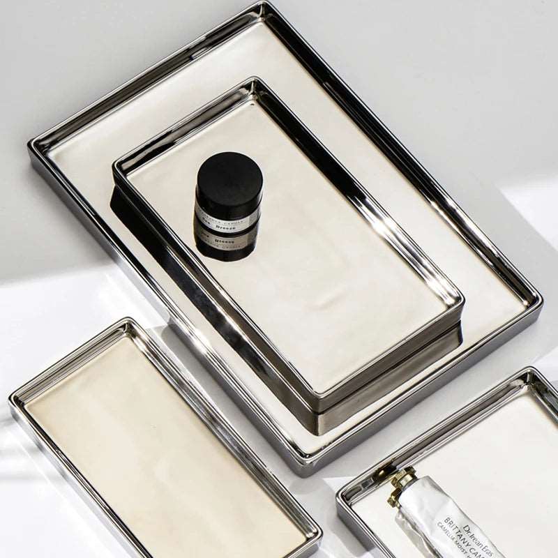 Rectangular Luxury Silver Tray – Elegant Display for Modern Spaces-Storage & Organisation-Unique Casa-Unique Casa