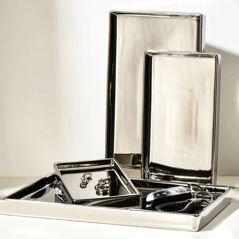 Rectangular Luxury Silver Tray – Elegant Display for Modern Spaces-Storage & Organisation-Unique Casa-Unique Casa