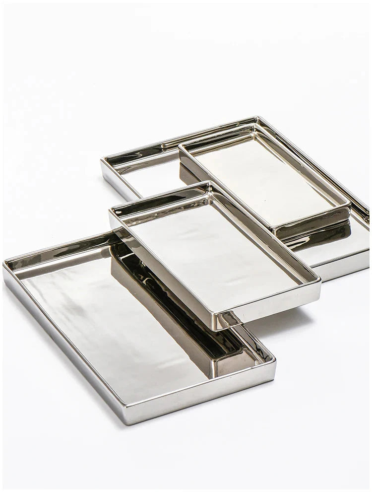 Rectangular Luxury Silver Tray – Elegant Display for Modern Spaces-Storage & Organisation-Unique Casa-Unique Casa