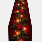 Red Christmas Table Runner with Poinsettia Design – Festive Holiday Decor 0