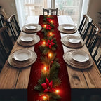 Red Christmas Table Runner with Poinsettia Design – Festive Holiday Decor 1