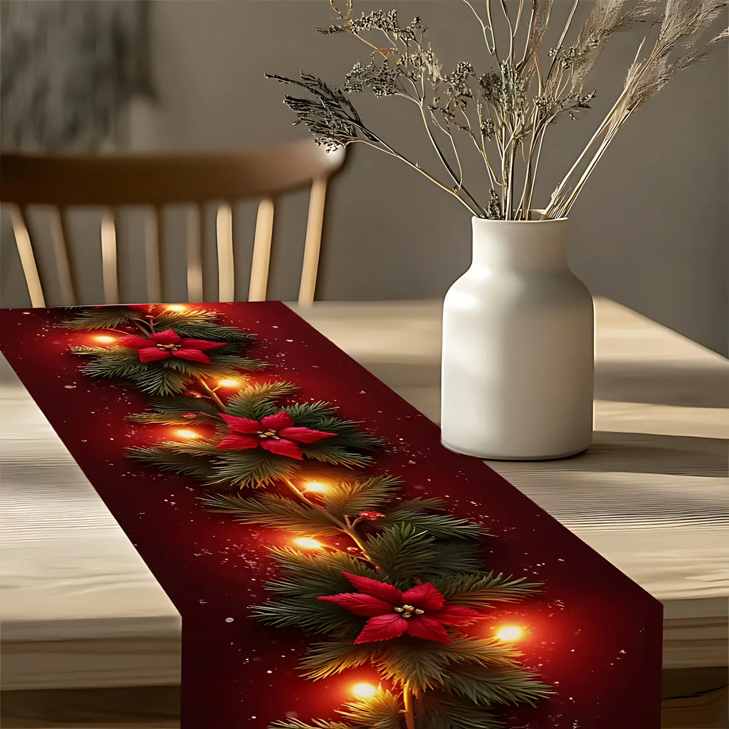 Red Christmas Table Runner with Poinsettia Design – Festive Holiday Decor 3
