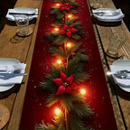 Red Christmas Table Runner with Poinsettia Design – Festive Holiday Decor 4