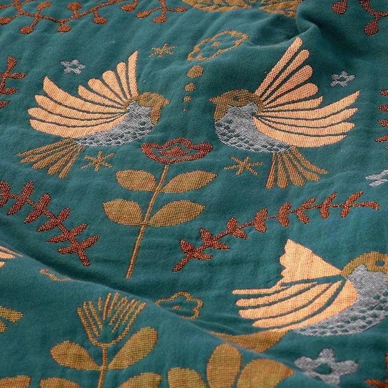 Reversible Throw Blanket with Bird and Floral Patterns – Cozy Nordic Decor 2