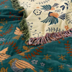 Reversible Throw Blanket with Bird and Floral Patterns – Cozy Nordic Decor 5