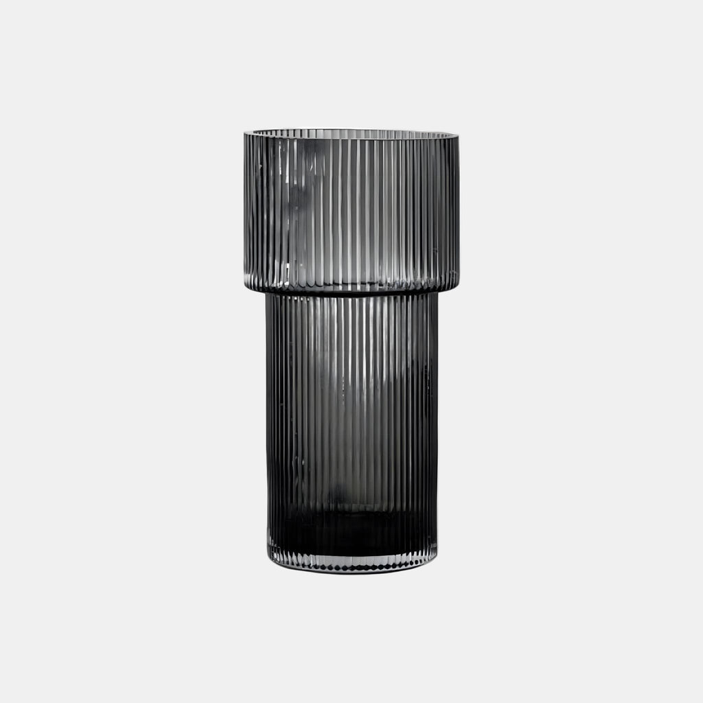 Ribbed Glass Decorative Vase – Tall Modern Flower Vase for Home Decor 0