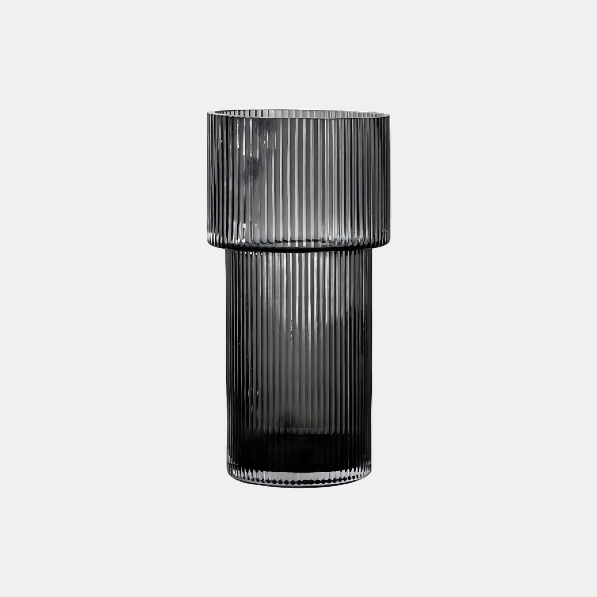 Ribbed Glass Decorative Vase – Tall Modern Flower Vase for Home Decor 0