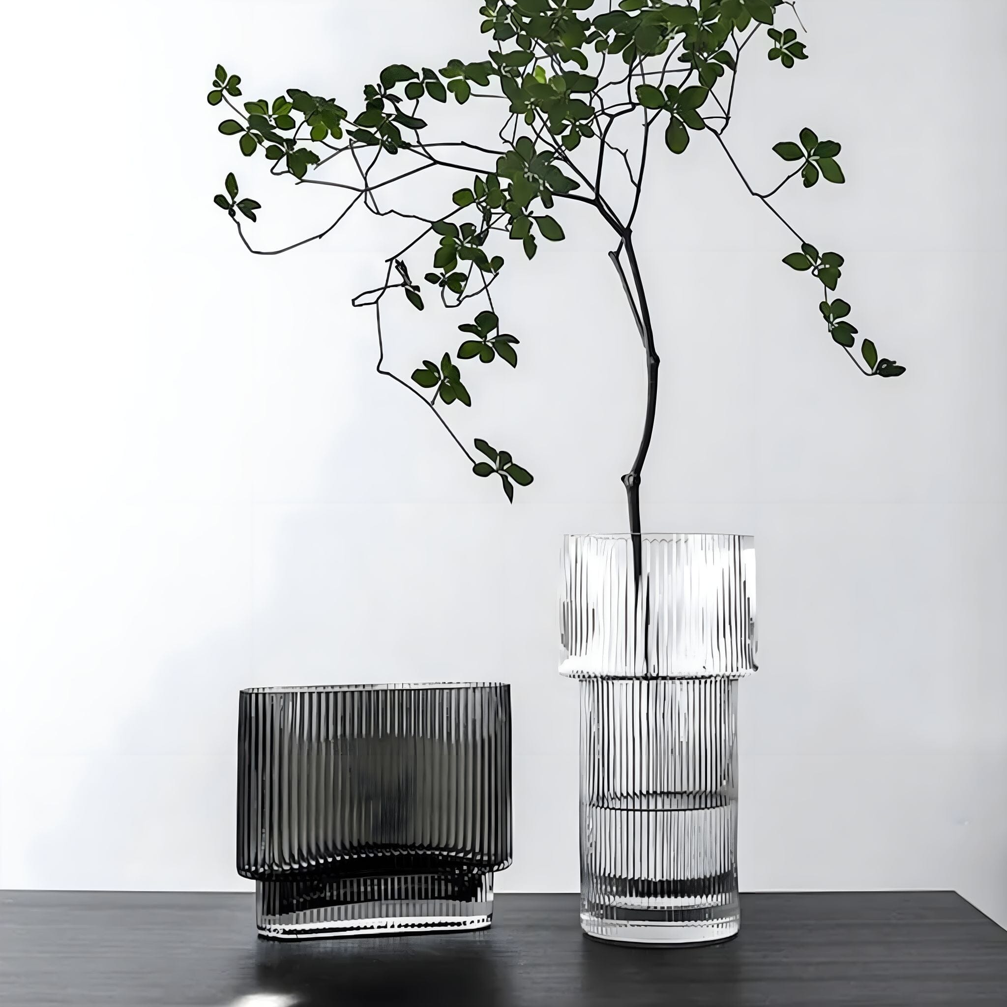 Ribbed Glass Decorative Vase – Tall Modern Flower Vase for Home Decor 1