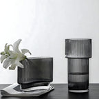 Ribbed Glass Decorative Vase – Tall Modern Flower Vase for Home Decor 2