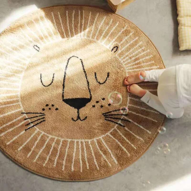 Round Lion Rug for Children’s Room – Playful Comfort & Joy-Baby & Children-Unique Casa-Diameter 100cm-Unique Casa