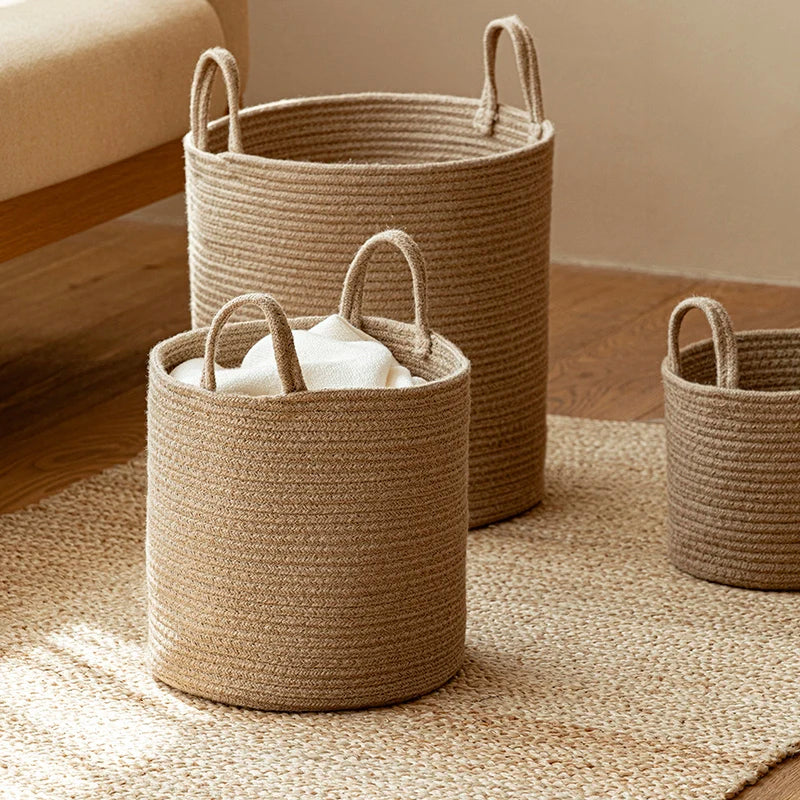 Round Woven Storage Basket with Handles for Stylish Organization-Storage & Organisation-Unique Casa-Unique Casa
