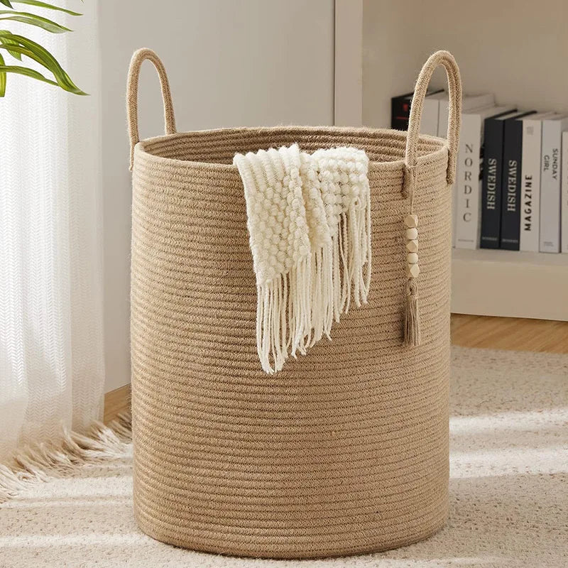 Round Woven Storage Basket with Handles for Stylish Organization-Storage & Organisation-Unique Casa-Unique Casa