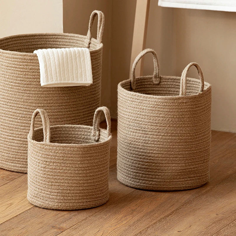 Round Woven Storage Basket with Handles for Stylish Organization-Storage & Organisation-Unique Casa-Unique Casa