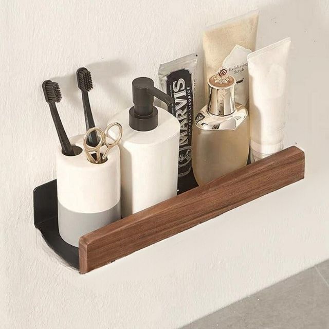 Self-Adhesive Wood Bathroom Shelf – Rustic Bathroom Storage for Essentials 1