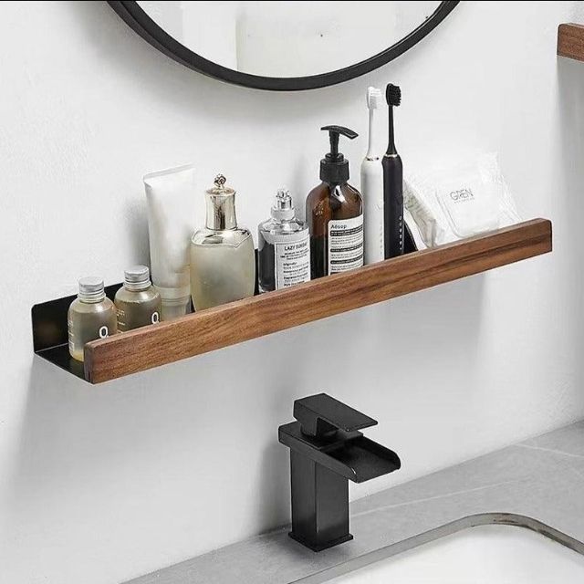 Self-Adhesive Wood Bathroom Shelf – Rustic Bathroom Storage for Essentials 3