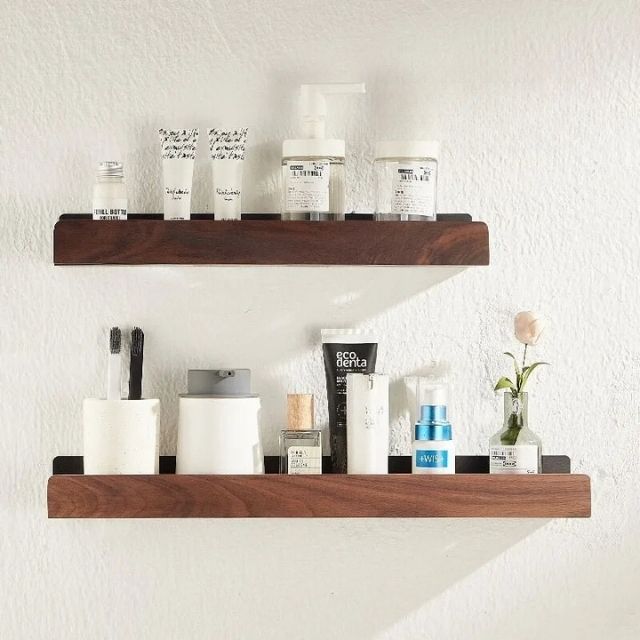 Self-Adhesive Wood Bathroom Shelf – Rustic Bathroom Storage for Essentials 6