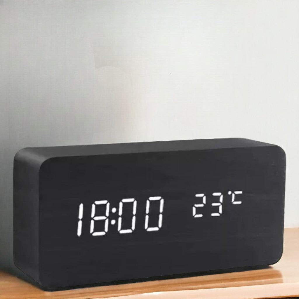 Smart Digital Alarm Clock with LED Display – Wooden Design for Bedroom 0