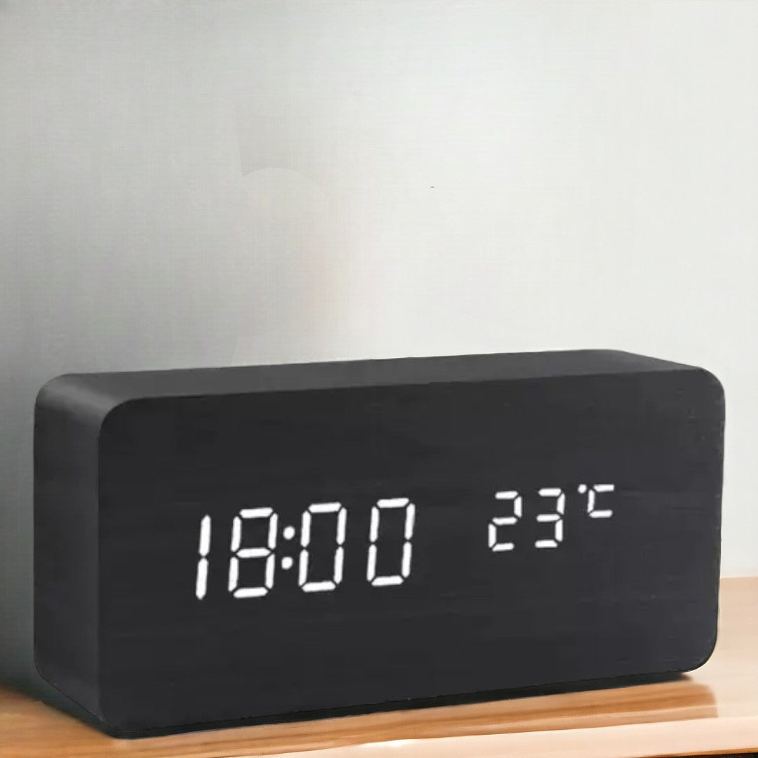 Smart Digital Alarm Clock with LED Display – Wooden Design for Bedroom 0