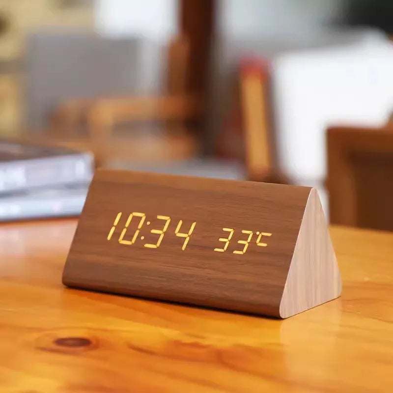 Smart Digital Alarm Clock with LED Display – Wooden Design for Bedroom 2