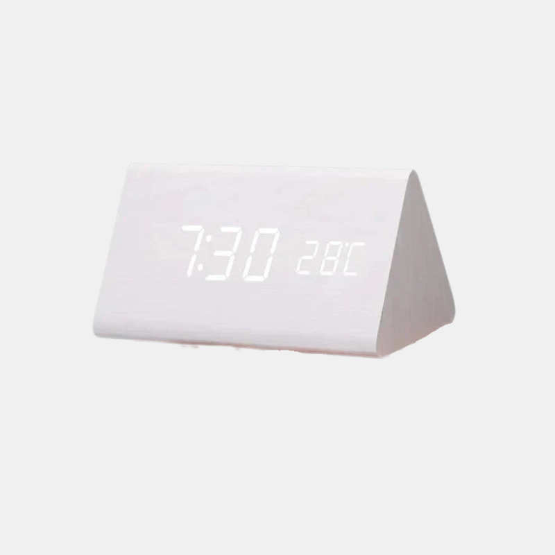 Smart Digital Alarm Clock with LED Display – Wooden Design for Bedroom-Clocks-Unique Casa-White triangle-Unique Casa