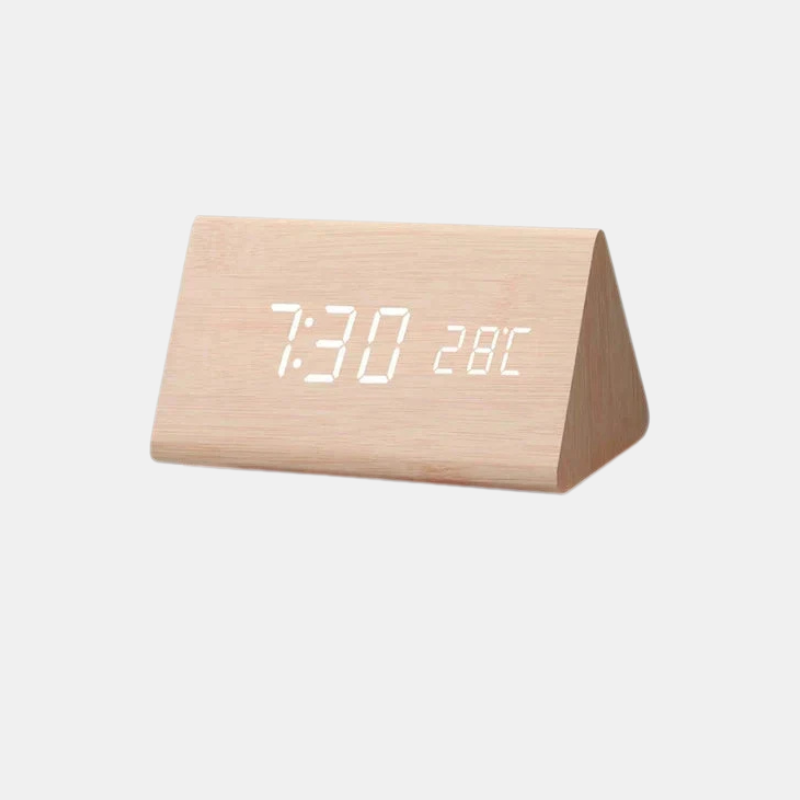 Smart Digital Alarm Clock with LED Display – Wooden Design for Bedroom-Clocks-Unique Casa-Wood-triangle-Unique Casa