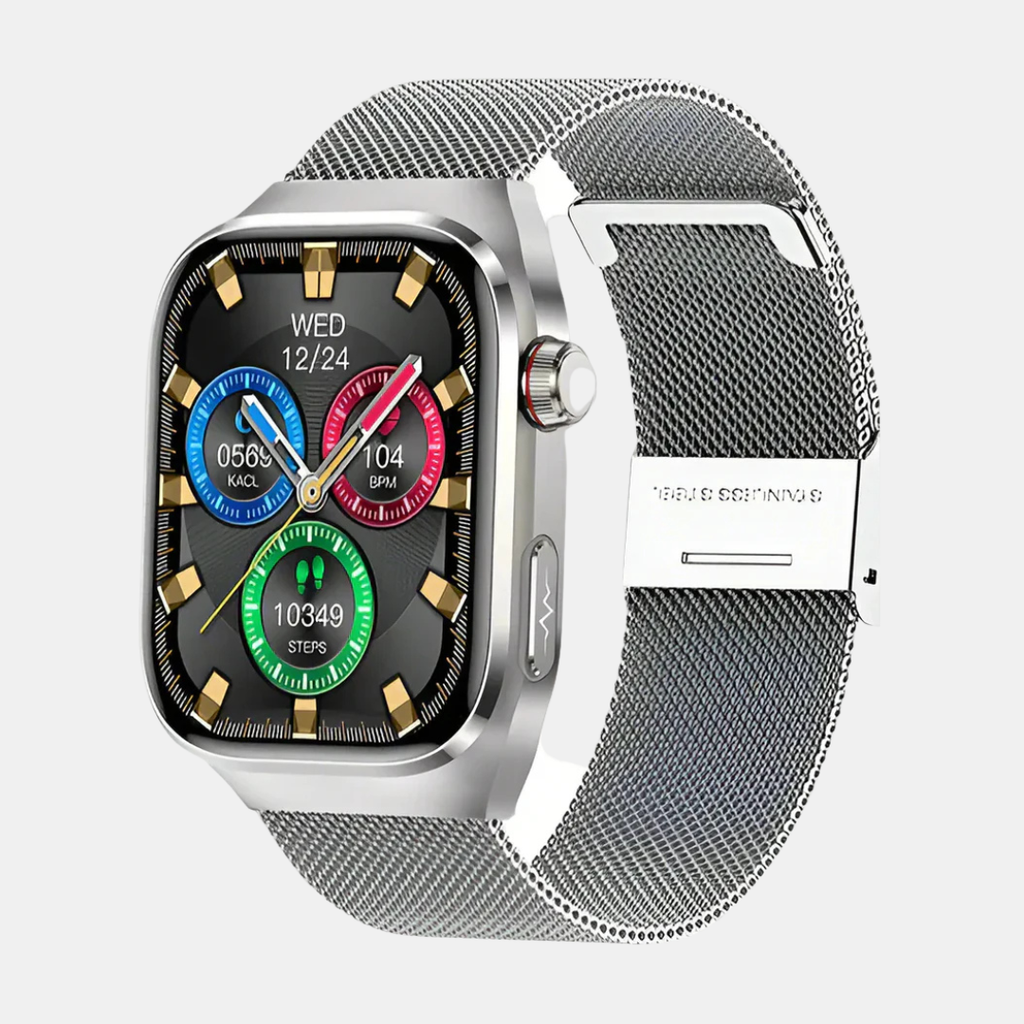 Smartwatch With Heart Rate, Blood Pressure, And Fitness Tracking-Gadgets-Unique Casa-Silver mesh ribbon 2A-Unique Casa