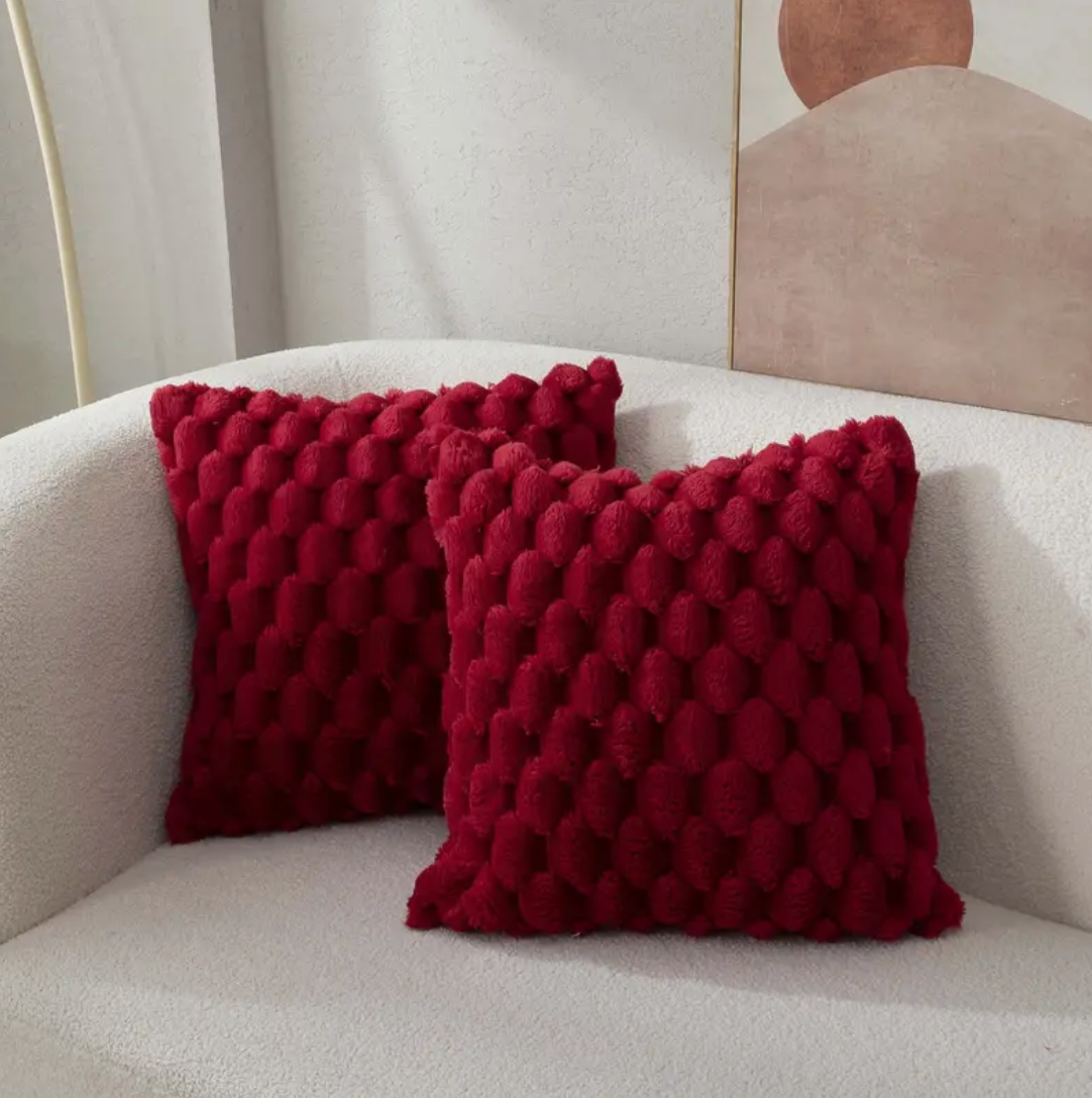 Soft Plush Cushion with Fluffy Cover – 40x40 cm-Cushion Cover-Burgundy-Unique Casa