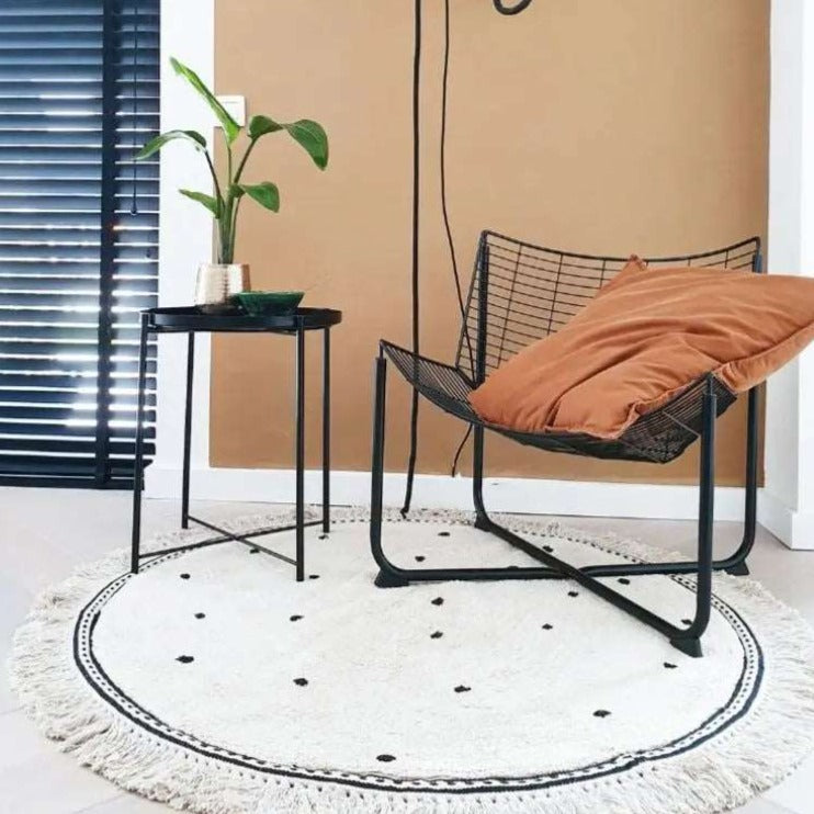 Soft White Embroidered Play Mat for Kids’ Rooms-Baby & Children-Unique Casa-Black Dot-100x100cm-Unique Casa