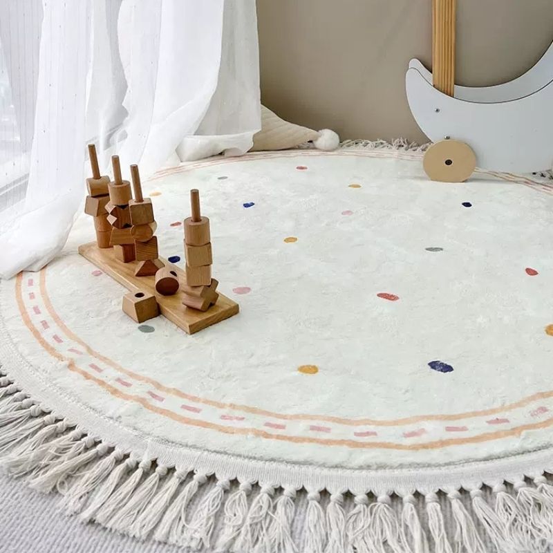 Soft White Embroidered Play Mat for Kids’ Rooms-Baby & Children-Unique Casa-Multi Dot-100x100cm-Unique Casa