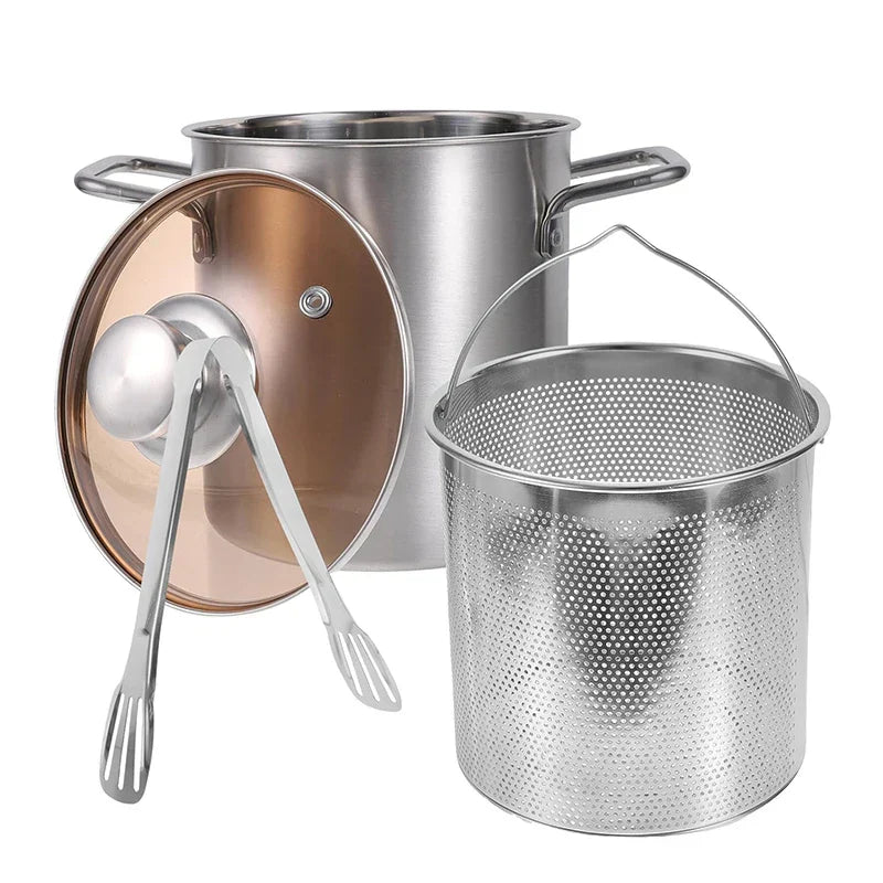 Stainless Steel Deep Fryer Pot – 3L Oil Fry Pan with Basket and Lid-carvallo20250815-Unique Casa-With Pliers-Unique Casa
