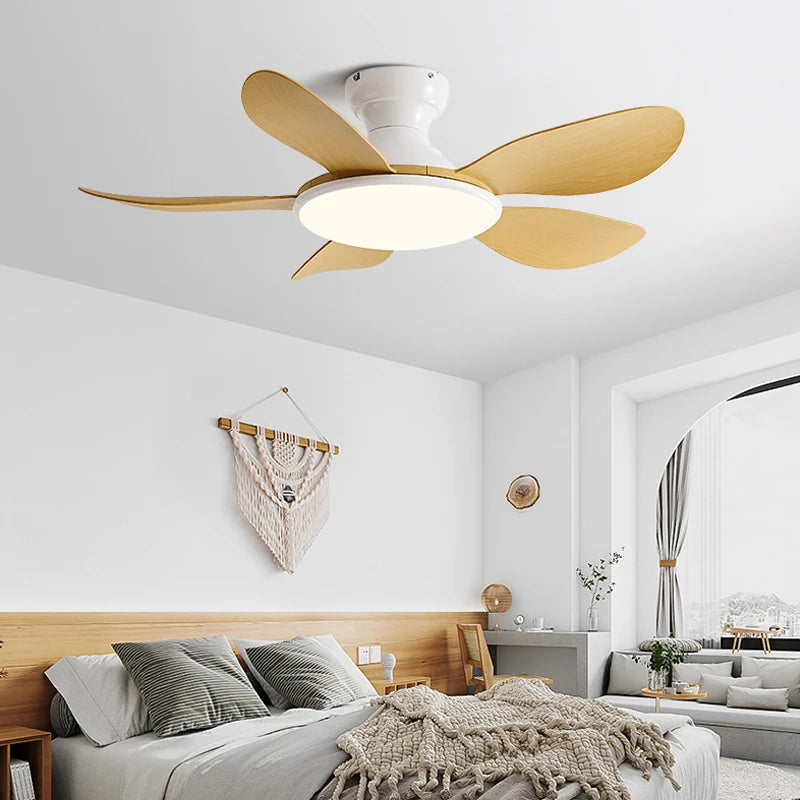 Stylish Ceiling Fan with Dimmable LED Light – Modern Wooden Leaf Design 1