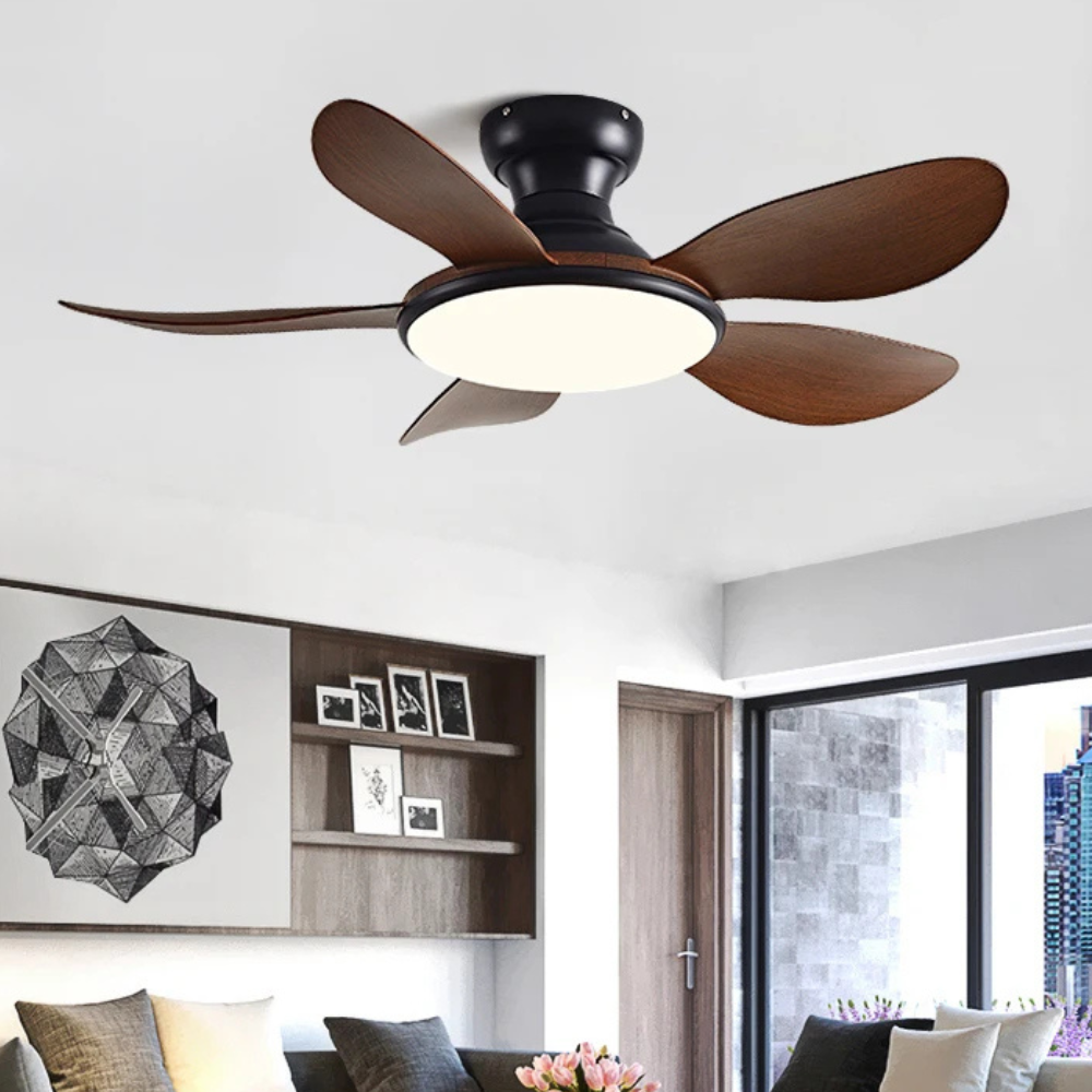 Stylish Ceiling Fan with Dimmable LED Light – Modern Wooden Leaf Design 2