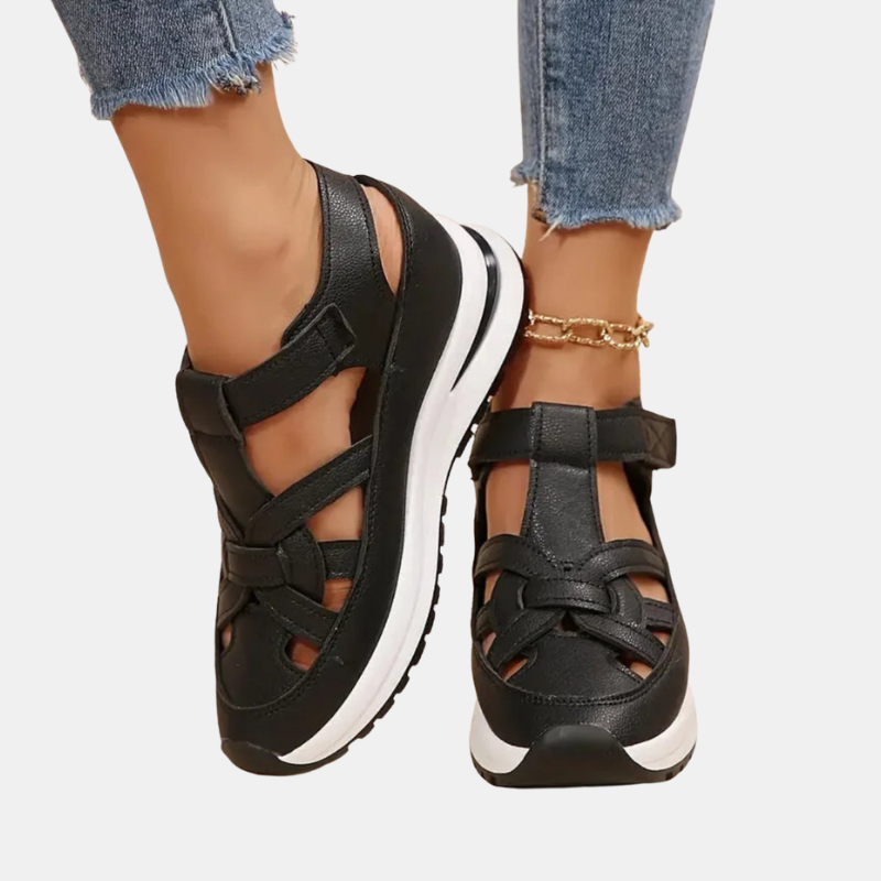 Supportive Casual Wedge Sandals With Comfortable Footbed-Women shoes-Unique Casa-Black-35-Unique Casa