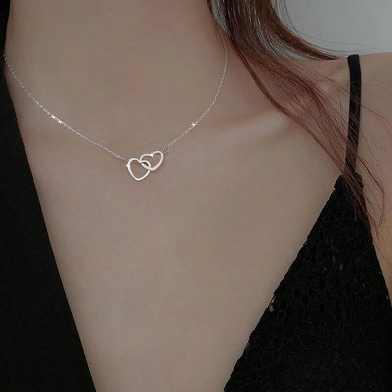 Two Heart Necklace with Rotating Rose – A Symbol of Eternal Love-Necklace-Unique Casa-Unique Casa
