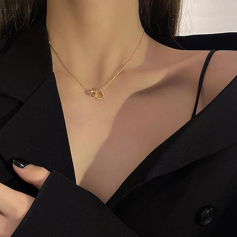 Two Heart Necklace with Rotating Rose – A Symbol of Eternal Love-Necklace-Unique Casa-Unique Casa