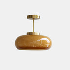 Vintage Semi-Flush Mount Ceiling Light Fixture with Yellow Glass Shade 5