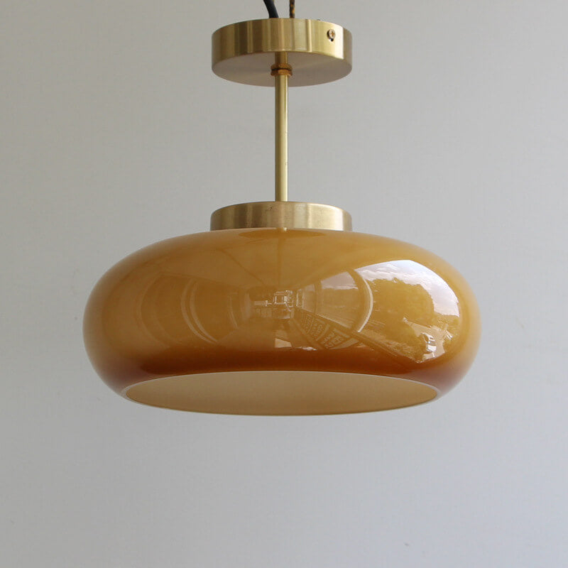 Vintage Semi-Flush Mount Ceiling Light Fixture with Yellow Glass Shade 3