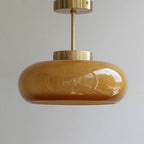 Vintage Semi-Flush Mount Ceiling Light Fixture with Yellow Glass Shade 4