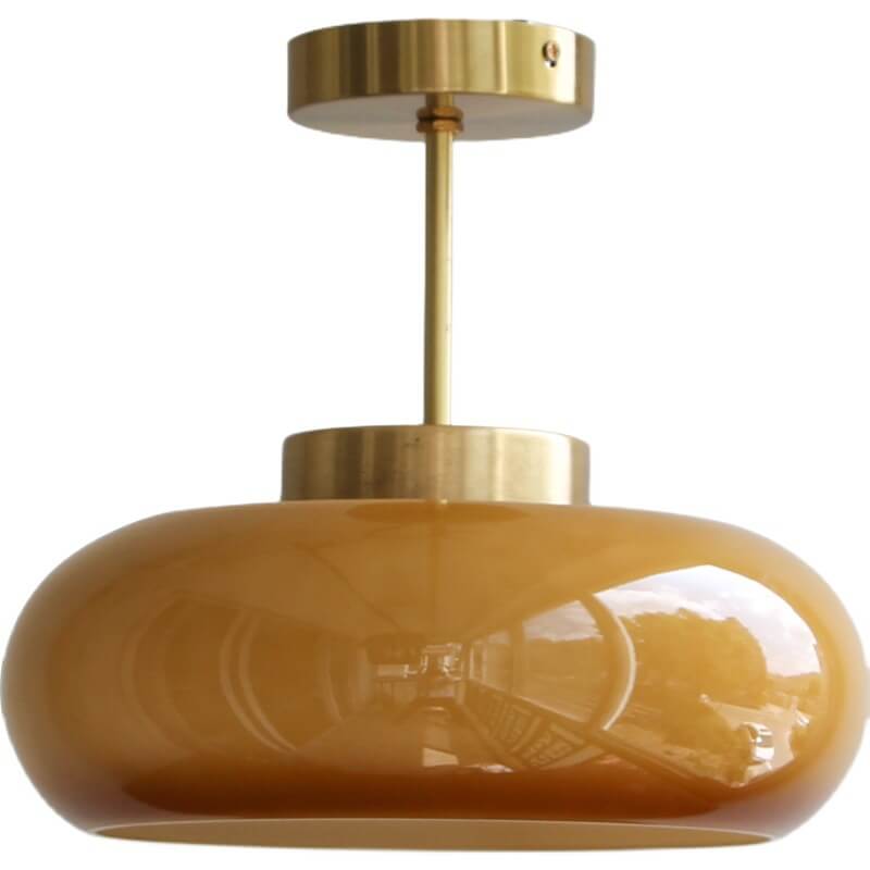 Vintage Semi-Flush Mount Ceiling Light Fixture with Yellow Glass Shade 8