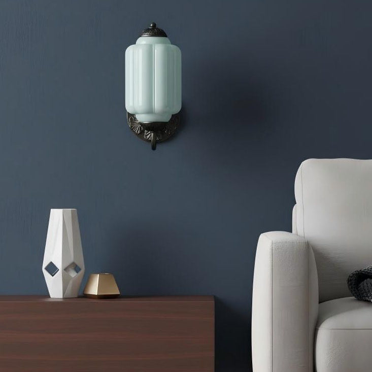 Vintage Wall Glass Sconce Light – Elegant Milk Glass Fixture for Bedroom and Hallway-Wall Lamps-Unique Casa-Black + blue-∅ 5.1″ x H 11.8″/ Dia 13 cm x H 30 cm-Unique Casa