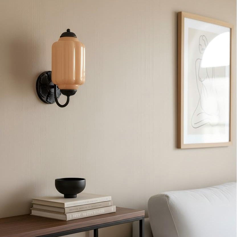 Vintage Wall Glass Sconce Light – Elegant Milk Glass Fixture for Bedroom and Hallway-Wall Lamps-Unique Casa-Black + orange-∅ 5.1″ x H 11.8″/ Dia 13 cm x H 30 cm-Unique Casa