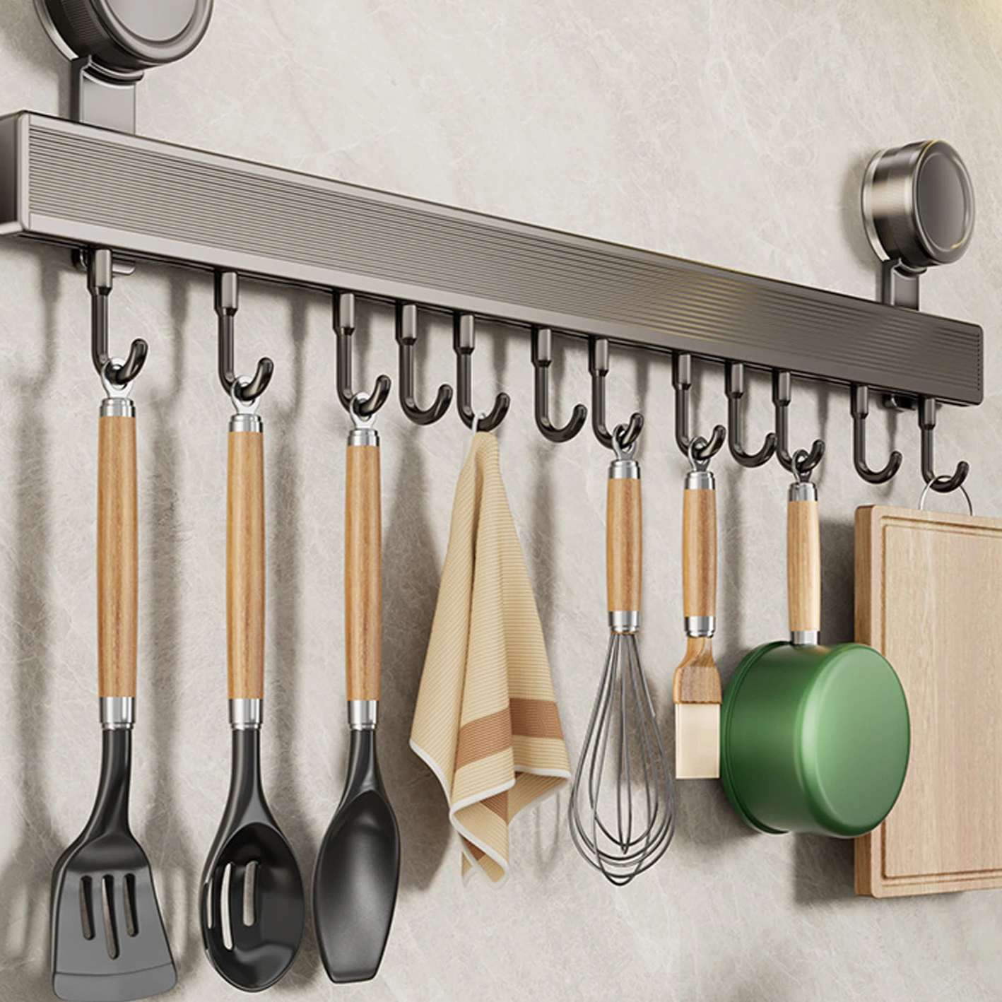 Wall-Mounted Kitchen Organizer Rack – No-Drill Utensil Holder for Easy Access 2
