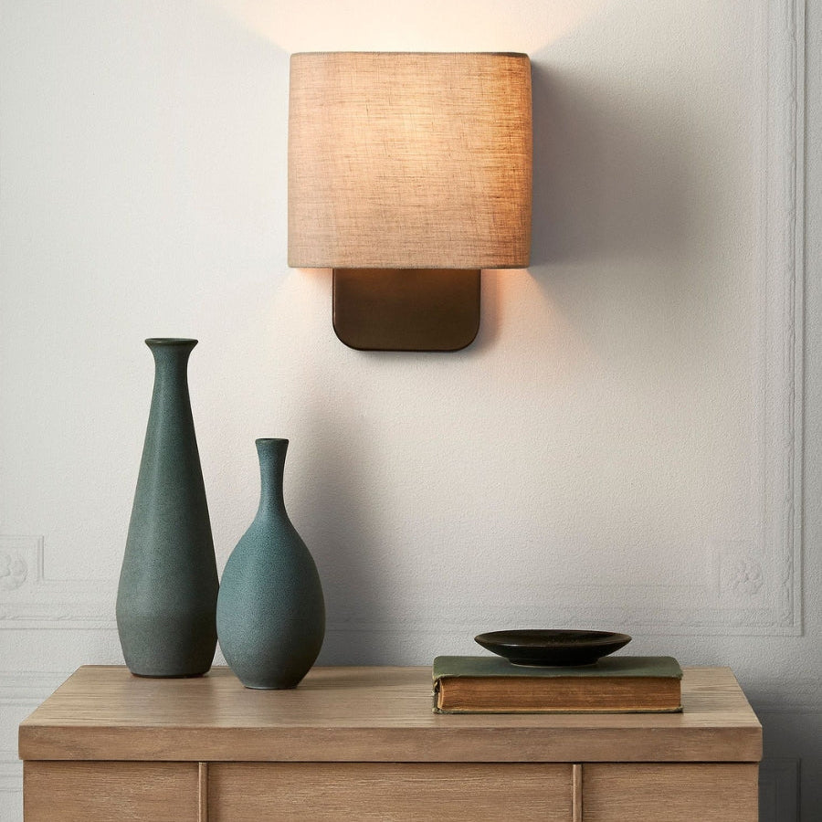 Wall Sconce Light for Bedroom – Soft Fabric Shade with Bronze Finish-Fabric Lamp-Unique Casa-Unique Casa