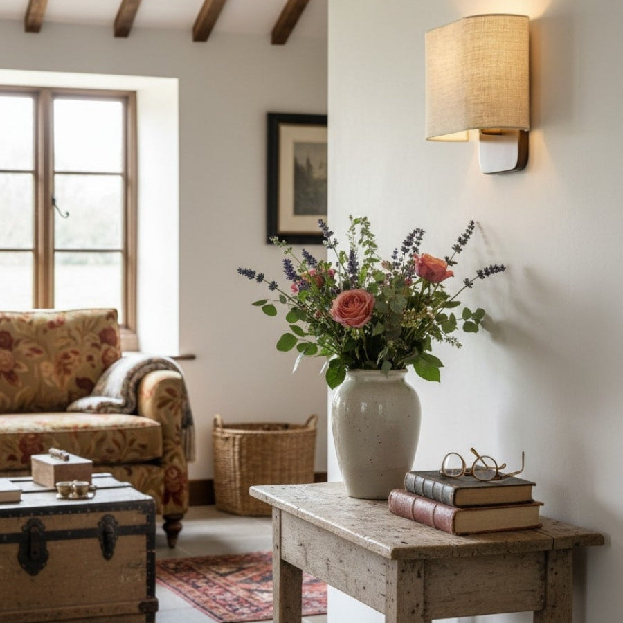 Wall Sconce Light for Bedroom – Soft Fabric Shade with Bronze Finish-Fabric Lamp-Unique Casa-Unique Casa