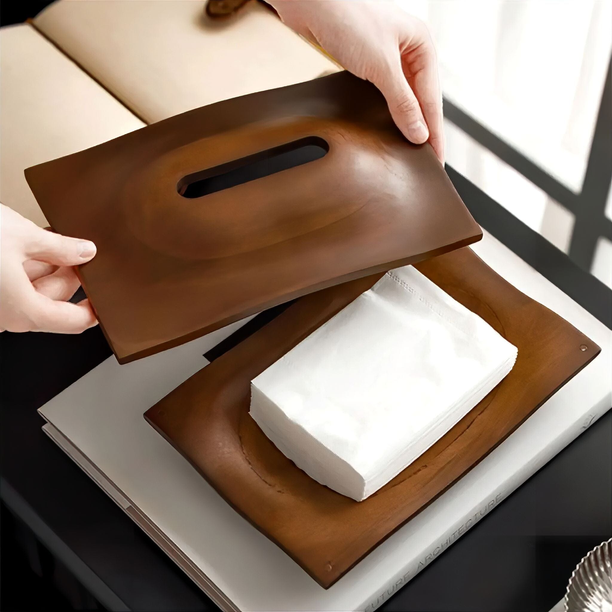 Walnut Tissue Box Cover – Elegant Holder for Home Decor and Office Use 2