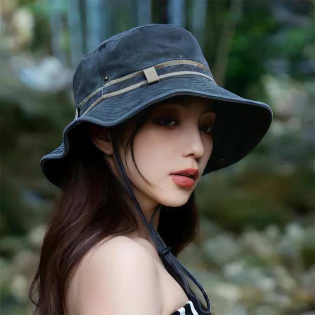 Wide Brim UV Protection Hat – Breathable Windproof Sun Hat for Women-Women's Hat-Unique Casa-Black-Unique Casa