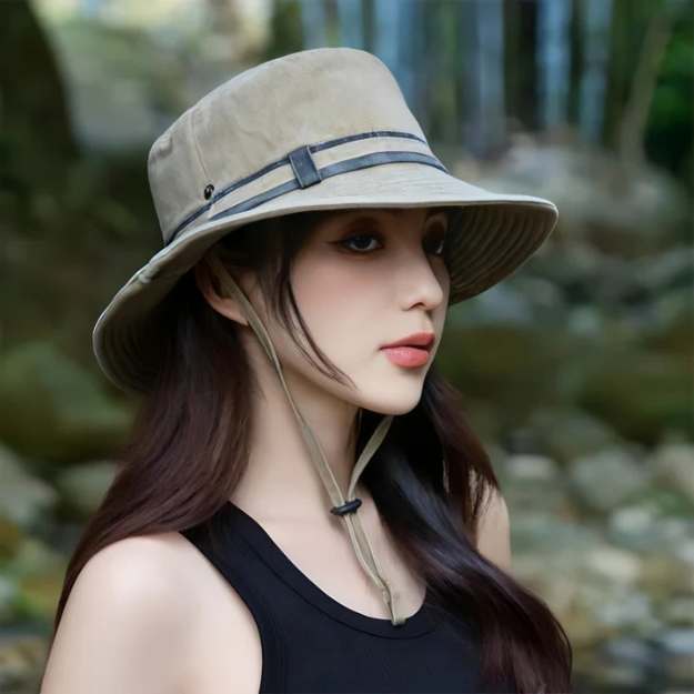 Wide Brim UV Protection Hat – Breathable Windproof Sun Hat for Women-Women's Hat-Unique Casa-Khaki-Unique Casa