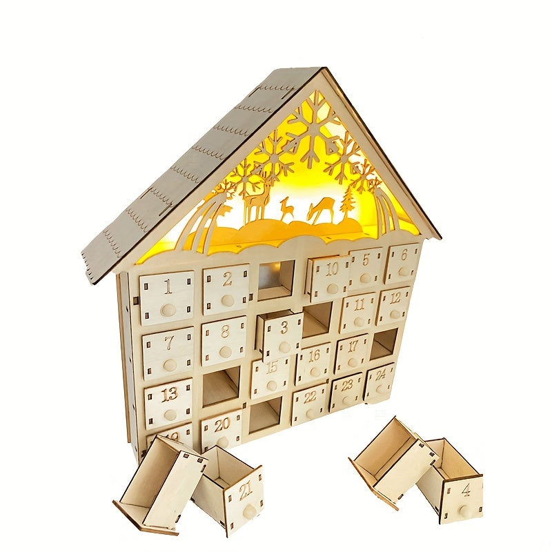 Wooden Advent Calendar with LED Light – Charming Holiday Countdown Decor 2