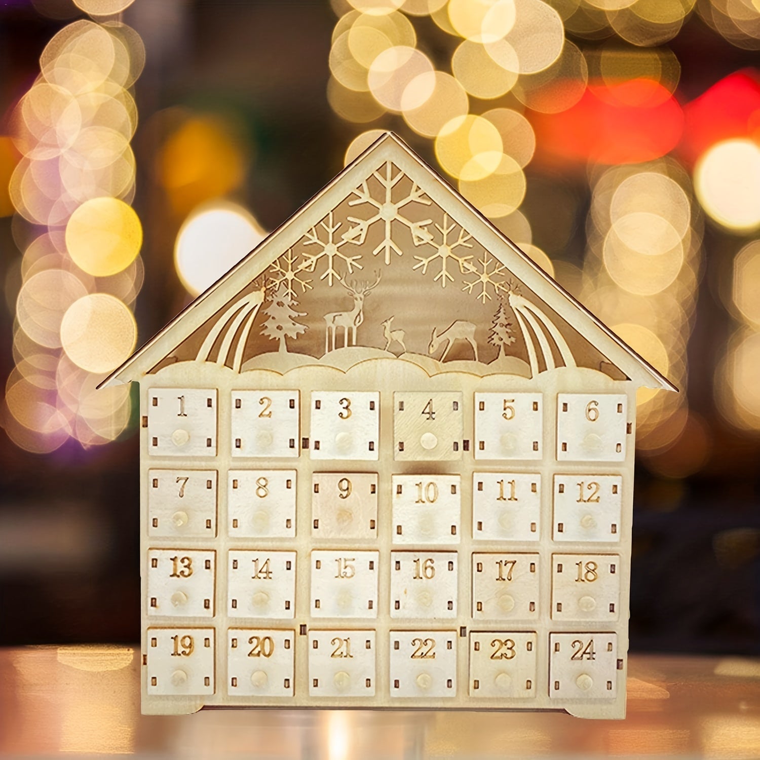 Wooden Advent Calendar with LED Light – Charming Holiday Countdown Decor 3